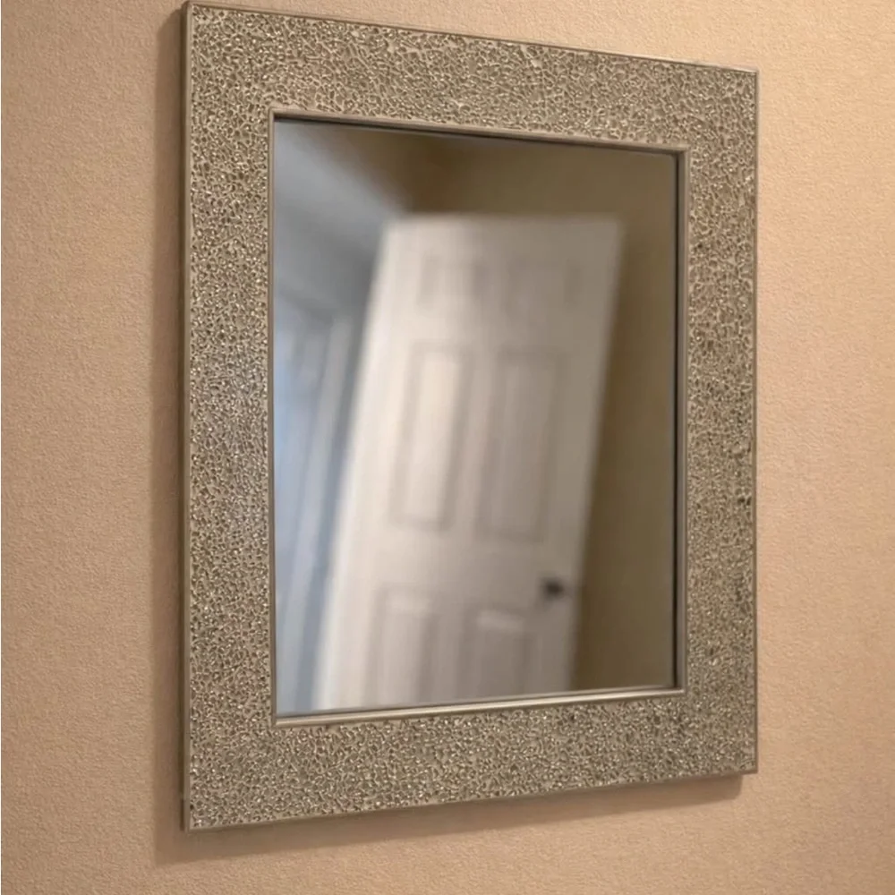 Glam Textured Silver Wall Mirror - Sparkling Accent